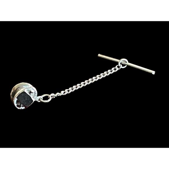 Vintage SWANK Tie Tack Tie Pin Chain Bar Silver Tone Oval With Etched Edge - Picture 2 of 4